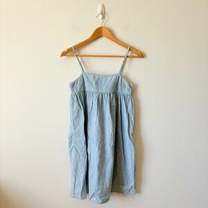 Simons Icone Cotton Chambray Babydoll Mini Dress Sky Blue Size Small